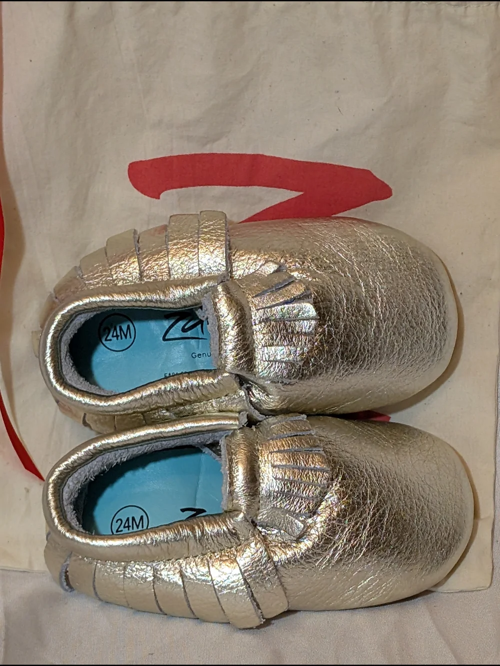 Zutano Platinum Metallic Fringe Moccasin Baby Shoes